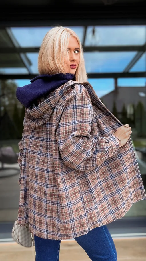 Miękka luźna koszula flanelowa w modna kratkę - R166