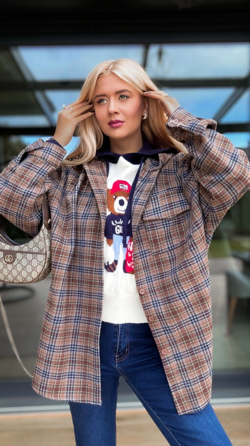 Miękka luźna koszula flanelowa w modna kratkę - R166