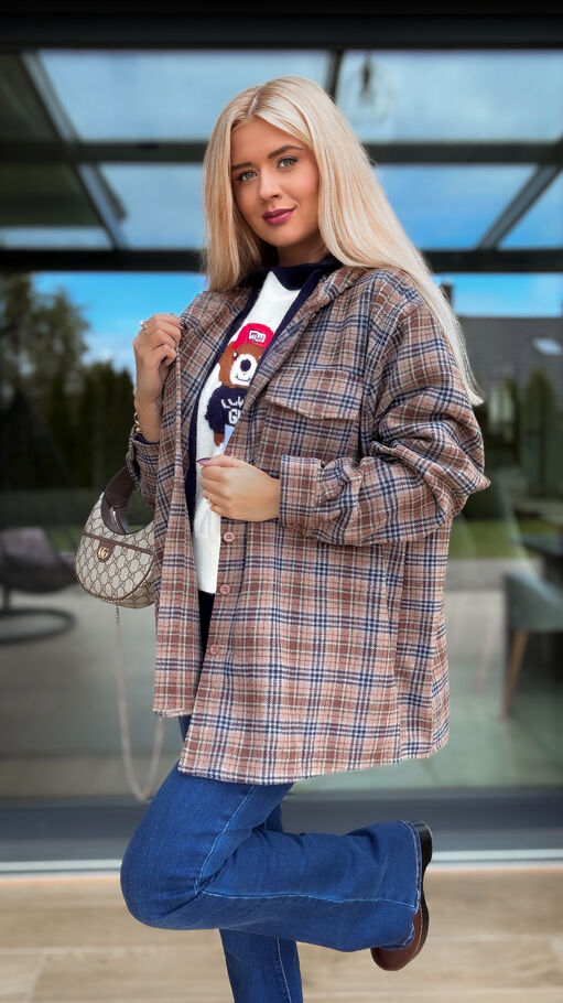 Miękka luźna koszula flanelowa w modna kratkę - R166