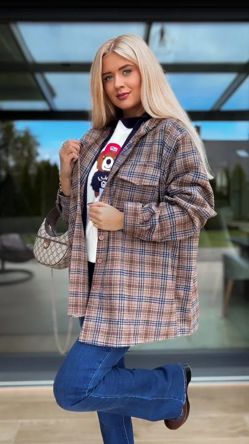 Miękka luźna koszula flanelowa w modna kratkę - R166