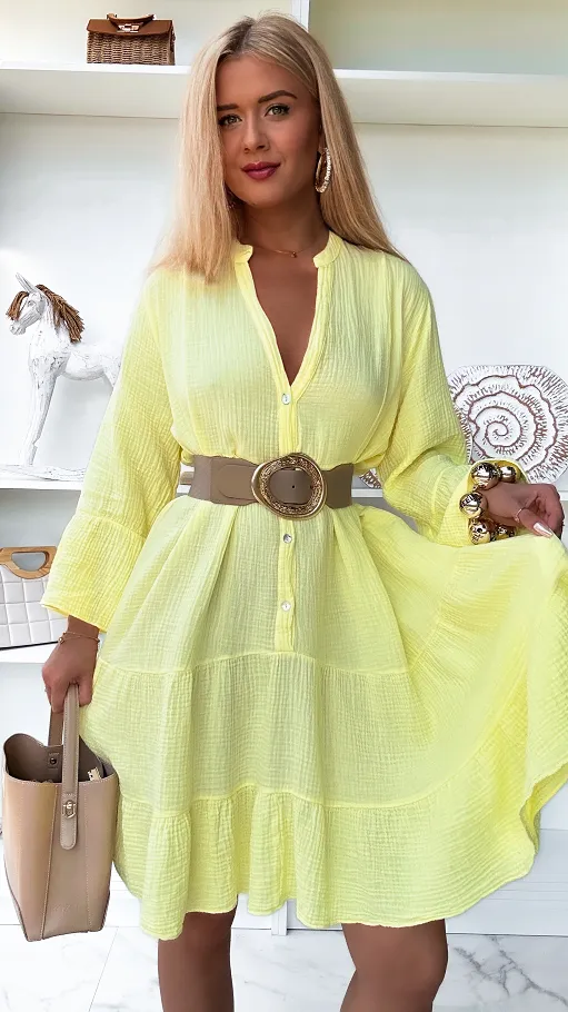 Żółta muślinowa sukienka z bawełny duży OVERSIZE - P904A