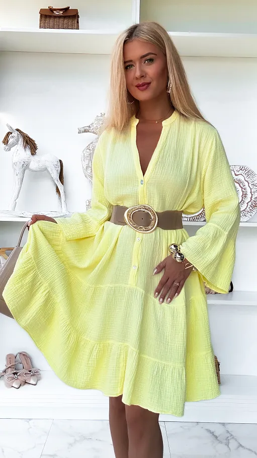 Żółta muślinowa sukienka z bawełny duży OVERSIZE - P904A