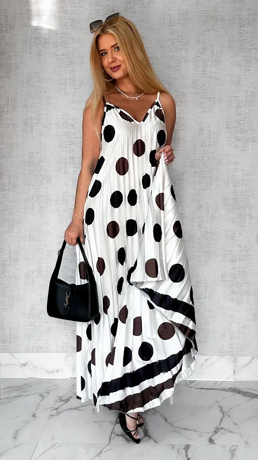 MAXI sukienka ECRU plisowana w duże grochy ONE SIZE - P777