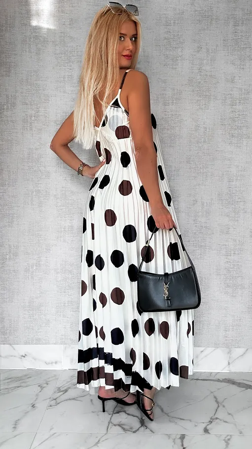 MAXI sukienka ECRU plisowana w duże grochy ONE SIZE - P777