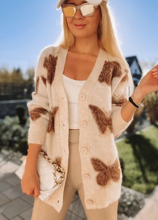 Premium wełniany sweter BUTTERFLY beżowy - L206A