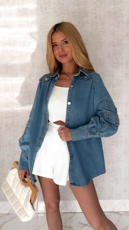 Oryginalna koszula jeansowa z paskiem DENIM BLUE - R987
