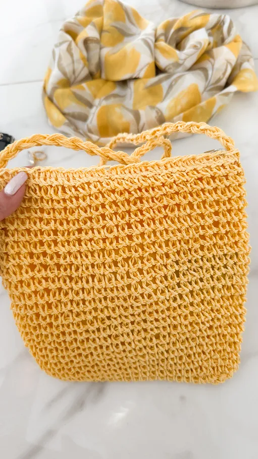 Lekka pleciona torebka z dużą RÓŻĄ żółta - P654A