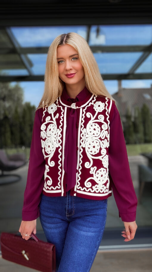 Elegancka bordowa kamizelka z kontrastowym wzorem ONE SIZE - R100