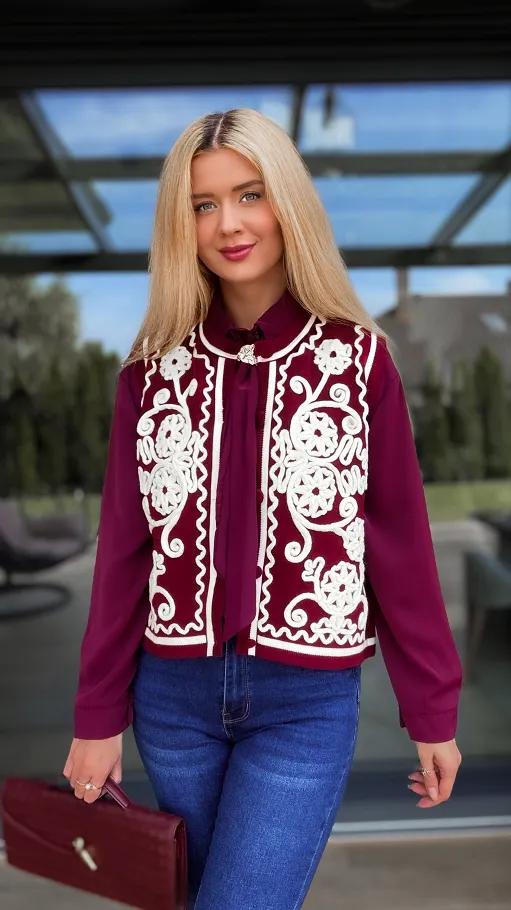Elegancka bordowa kamizelka z kontrastowym wzorem ONE SIZE - R100