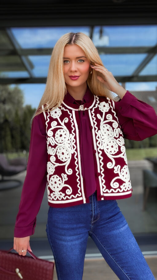 Elegancka bordowa kamizelka z kontrastowym wzorem ONE SIZE - R100