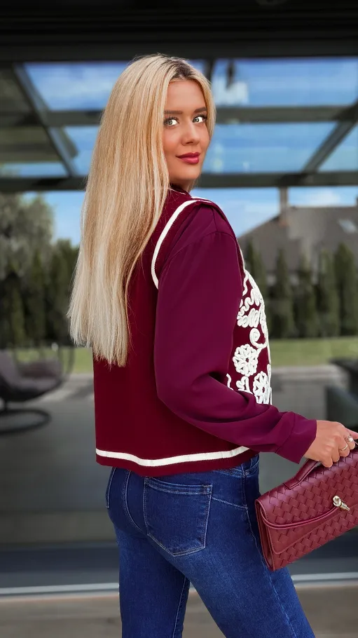 Elegancka bordowa kamizelka z kontrastowym wzorem ONE SIZE - R100