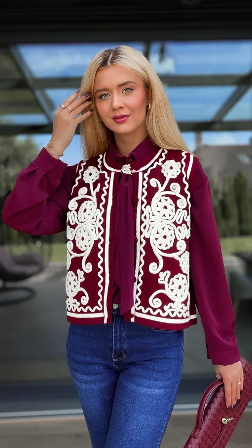 Elegancka bordowa kamizelka z kontrastowym wzorem ONE SIZE - R100