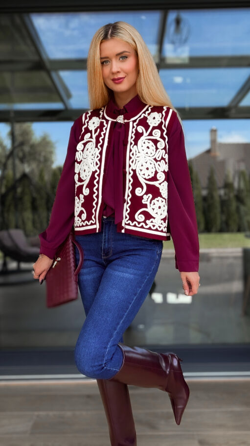 Elegancka bordowa kamizelka z kontrastowym wzorem ONE SIZE - R100