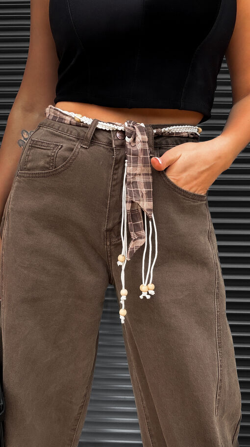 Oryginalne brązowe spodnie jeansowe z zapinaną nogawką WIDE LEG - S411