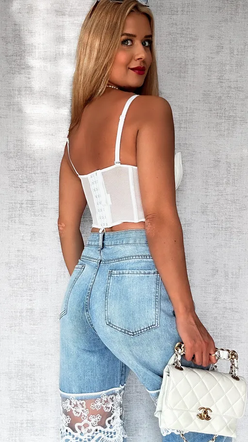 Elegancki biały GORSET z usztywnieniem - P755