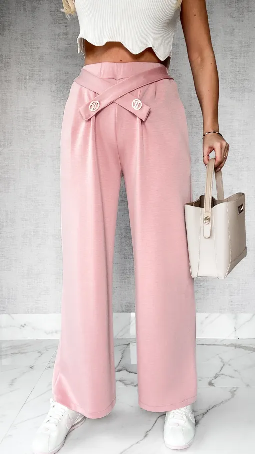 Wygodne spodnie z prostymi nogawkami ONE SIZE pudrowy róż - P221D