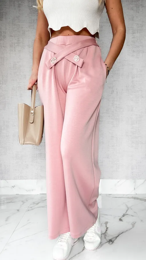 Wygodne spodnie z prostymi nogawkami ONE SIZE pudrowy róż - P221D