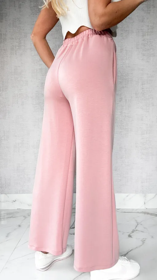 Wygodne spodnie z prostymi nogawkami ONE SIZE pudrowy róż - P221D