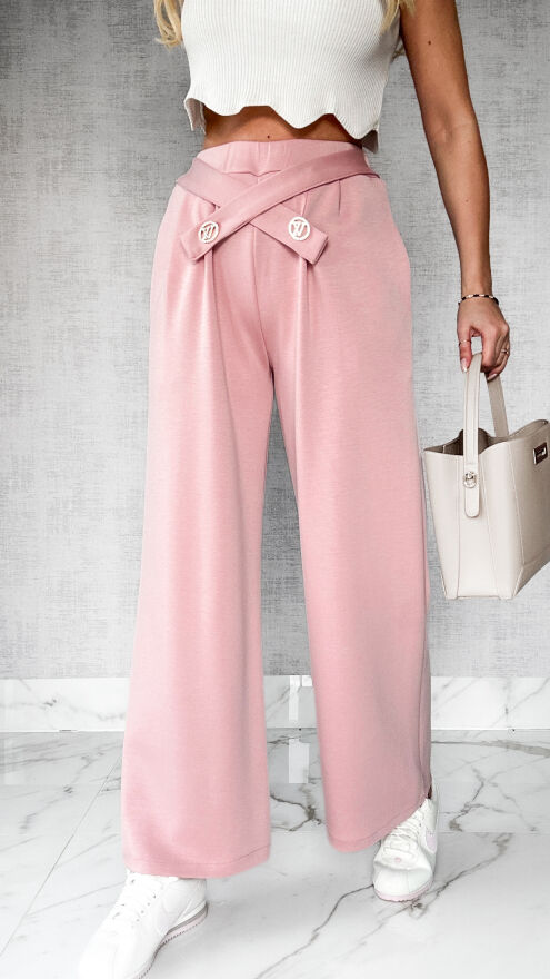 Wygodne spodnie z prostymi nogawkami ONE SIZE pudrowy róż - P221D