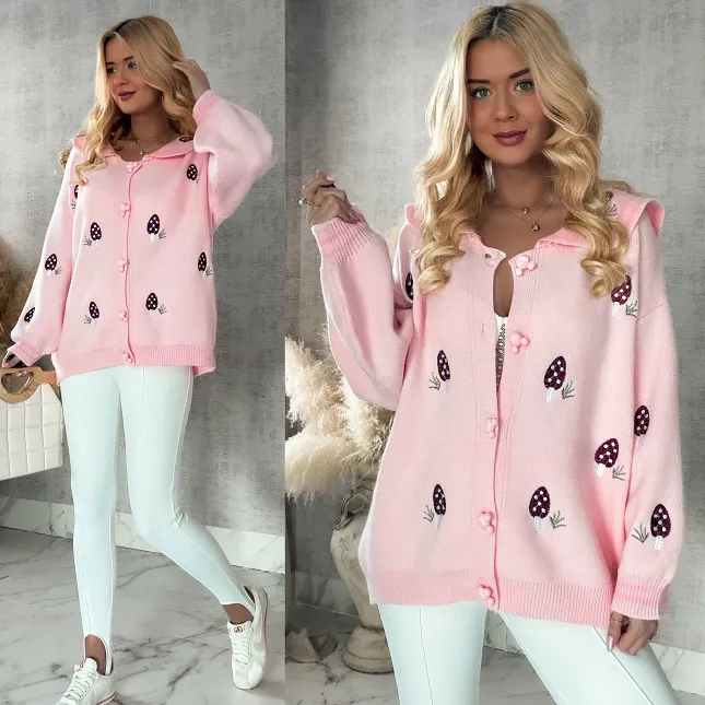 Piękny różowy sweter w muchomorki ONE SIZE - R365