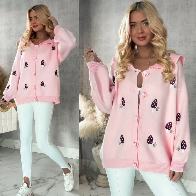 Piękny różowy sweter w muchomorki ONE SIZE - R365