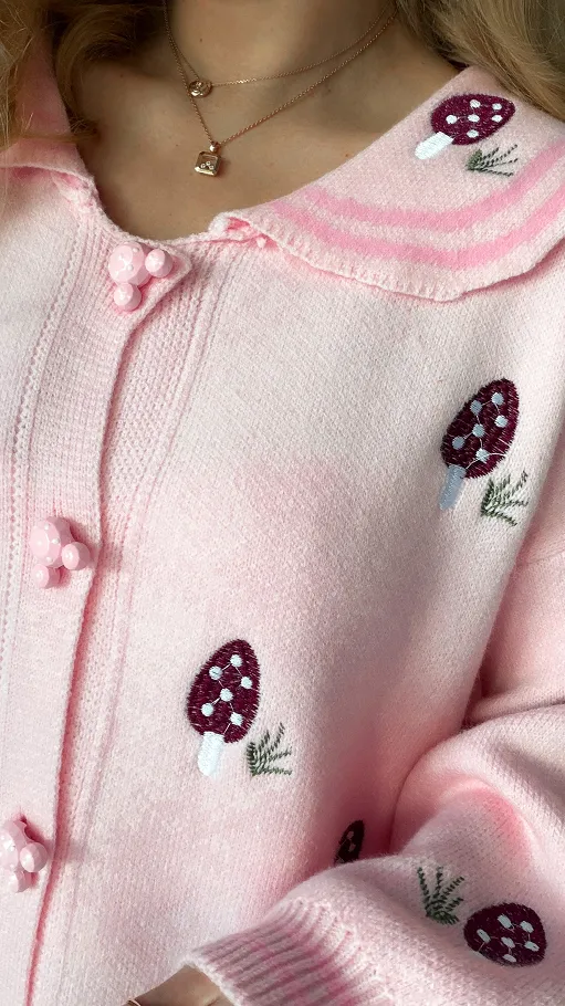 Piękny różowy sweter w muchomorki ONE SIZE - R365