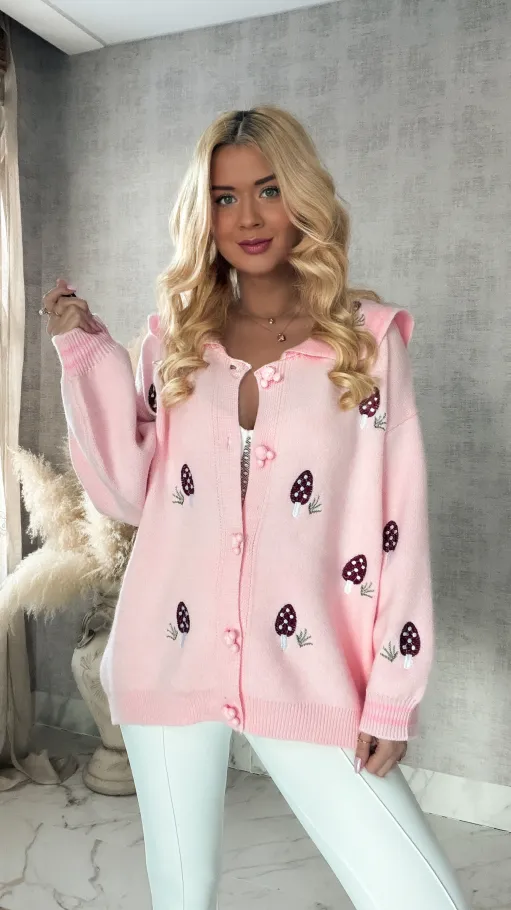 Piękny różowy sweter w muchomorki ONE SIZE - R365
