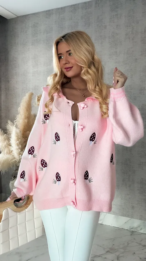 Piękny różowy sweter w muchomorki ONE SIZE - R365