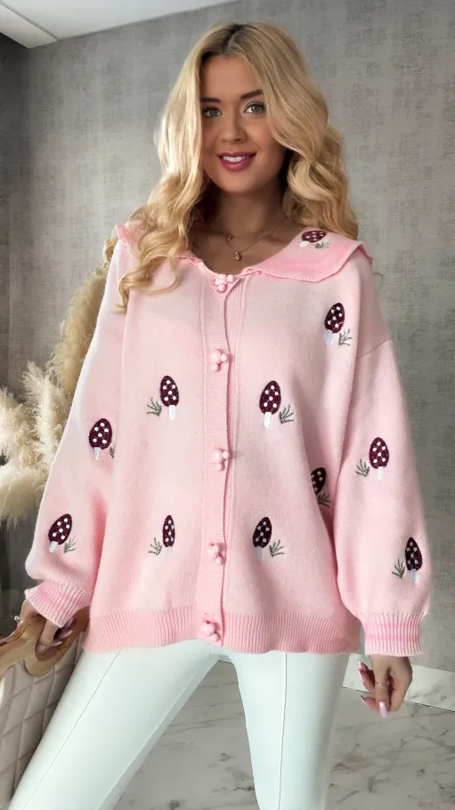 Piękny różowy sweter w muchomorki ONE SIZE - R365