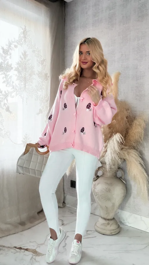 Piękny różowy sweter w muchomorki ONE SIZE - R365