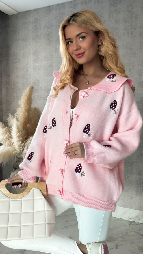 Piękny różowy sweter w muchomorki ONE SIZE - R365