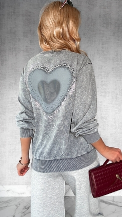 Szara dekatyzowana bluza HEART z bawełny - P360