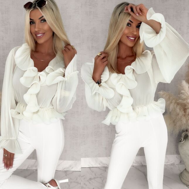 Oryginalna plisowana bluzka w kolorze ECRU one size - S006