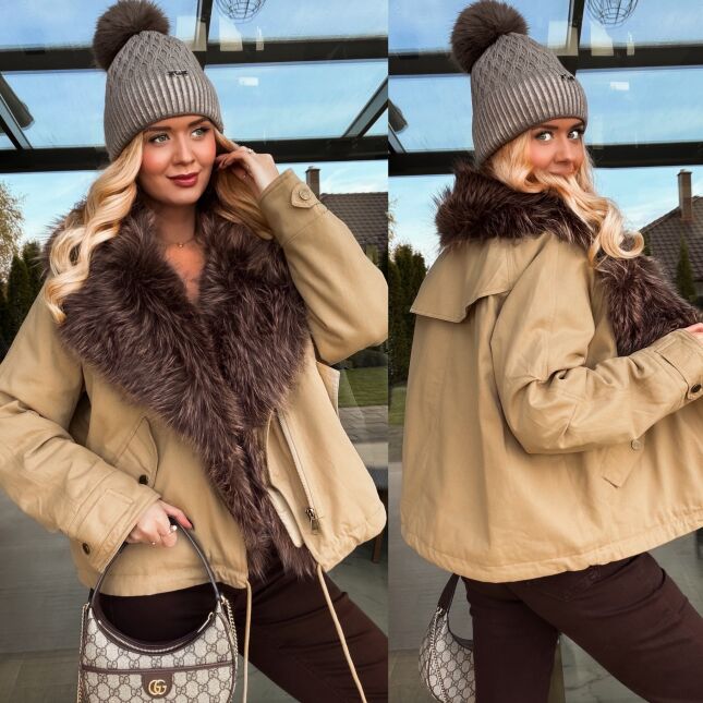 Bawełniana ocieplana kurtka zimowa z futerkiem ONE SIZE - R207A