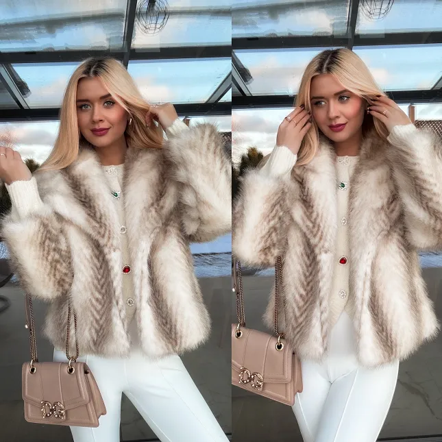 Piękne beżowe futerko imitacja JENOTA - R319