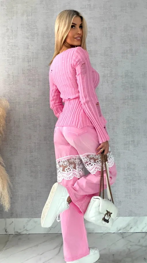 Drapany sweter z guzikami ONE SIZE różowy - R492