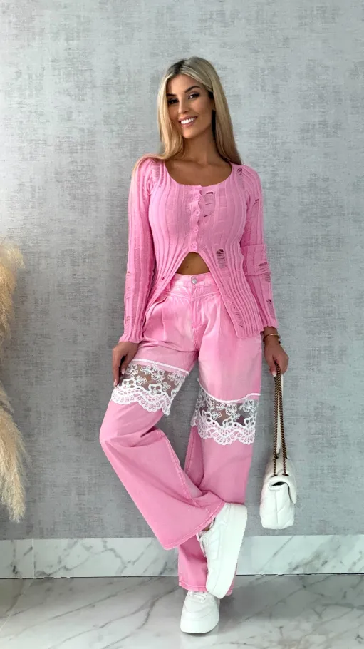 Drapany sweter z guzikami ONE SIZE różowy - R492