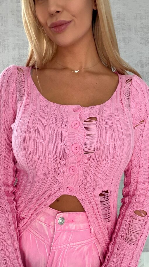 Drapany sweter z guzikami ONE SIZE różowy - R492