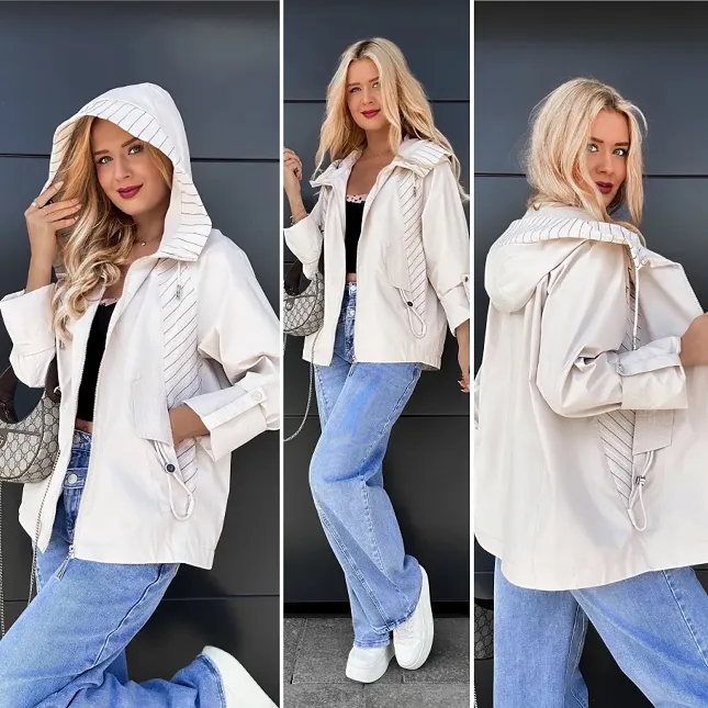 Klasyczna kurtka przejściowa PARKA w kolorze jasno beżowym - R047