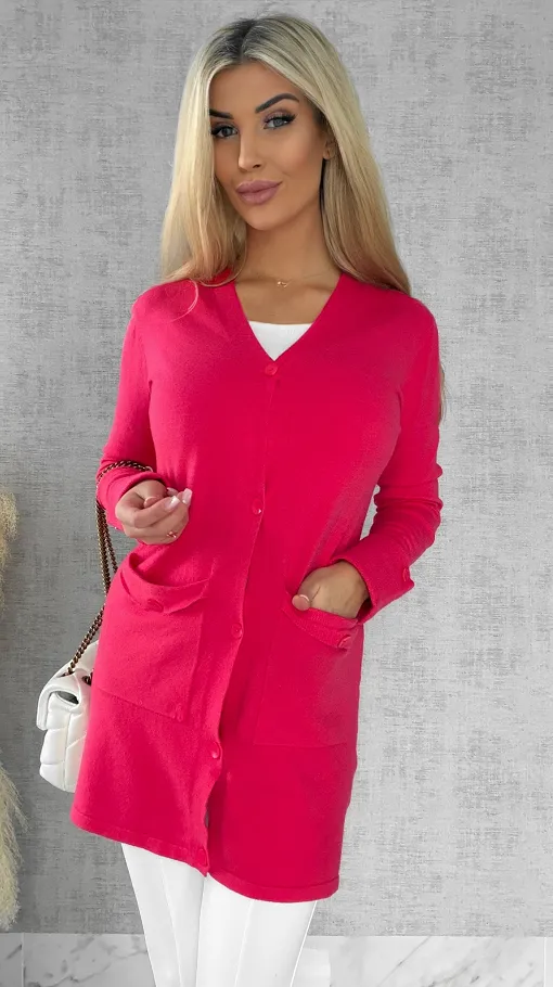 Malinowy dzianinowy kardigan z kieszeniami ONE SIZE - R518