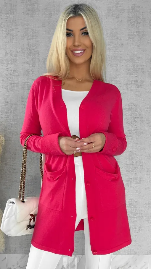 Malinowy dzianinowy kardigan z kieszeniami ONE SIZE - R518
