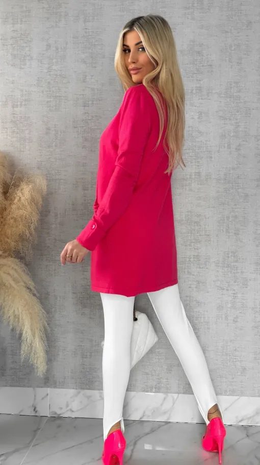 Malinowy dzianinowy kardigan z kieszeniami ONE SIZE - R518