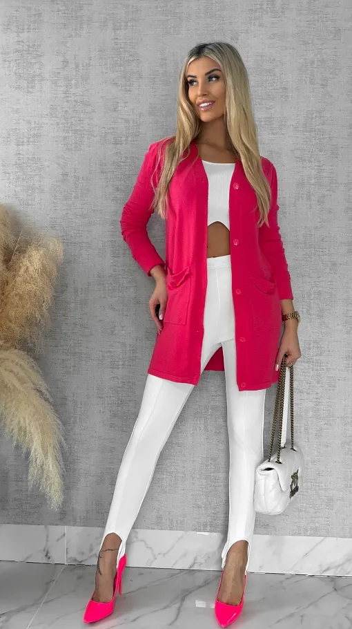 Malinowy dzianinowy kardigan z kieszeniami ONE SIZE - R518