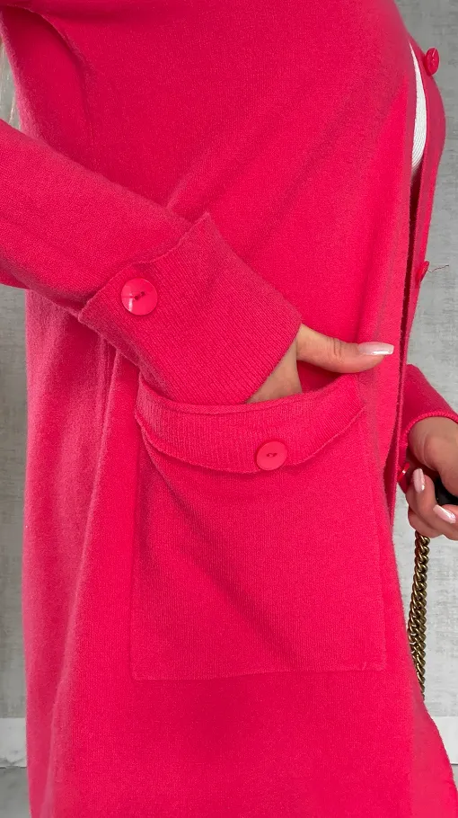 Malinowy dzianinowy kardigan z kieszeniami ONE SIZE - R518