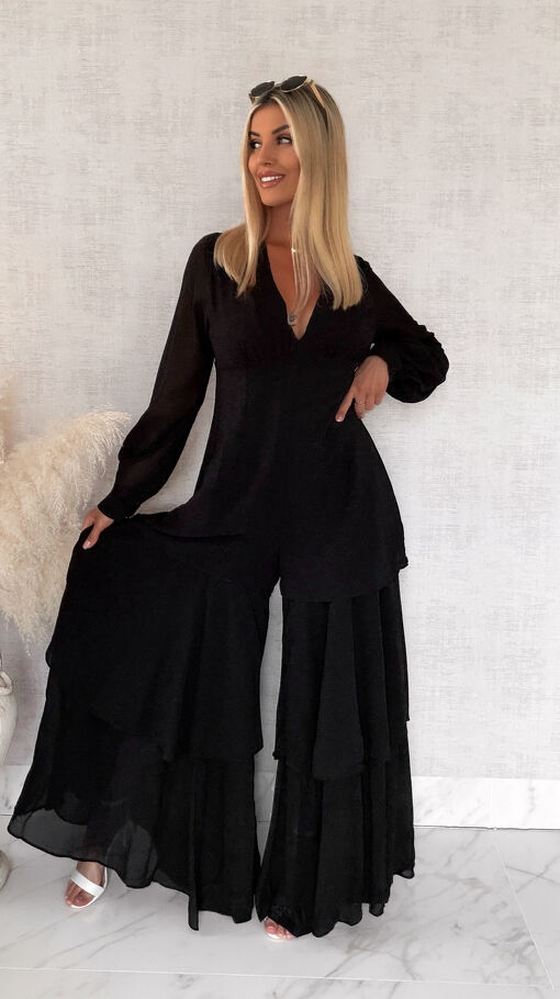 Oryginalny czarny kombinezon OVERSIZE z szerokimi nogawkami - S056