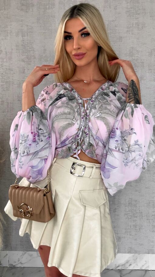 Skórzana spódniczka z plisowaniem + pasek JASNY BEŻ - R588