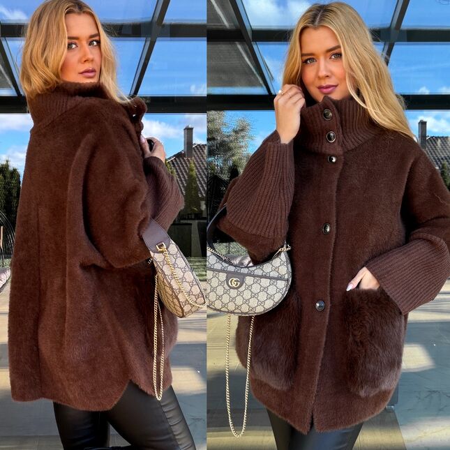 Modna czekoladowa ALPAKA z elementami swetra ONE SIZE - S456