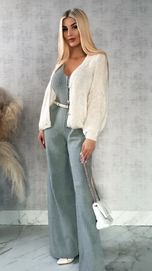 Lekki puszysty sweter na guziki JASNY BEŻ - P148A