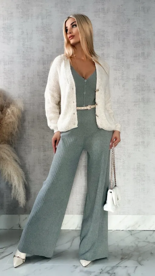 Lekki puszysty sweter na guziki JASNY BEŻ - P148A