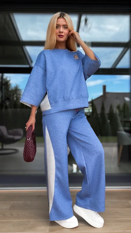 Wygodne dzianinowe spodnie dresowe BLUE - R110
